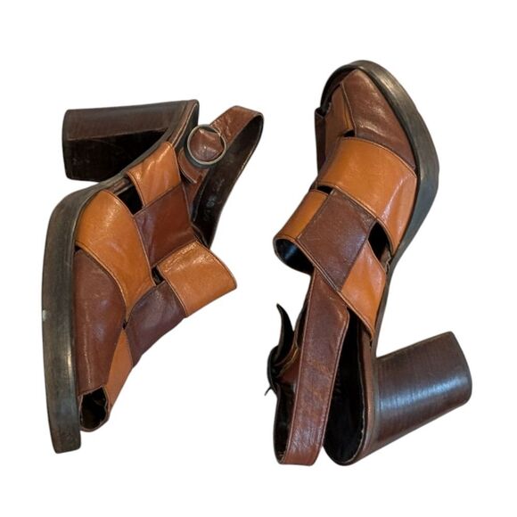 70s‎ Vintage Two Tone Brown Leather Women's Platform Heels - Picture 5 of 11